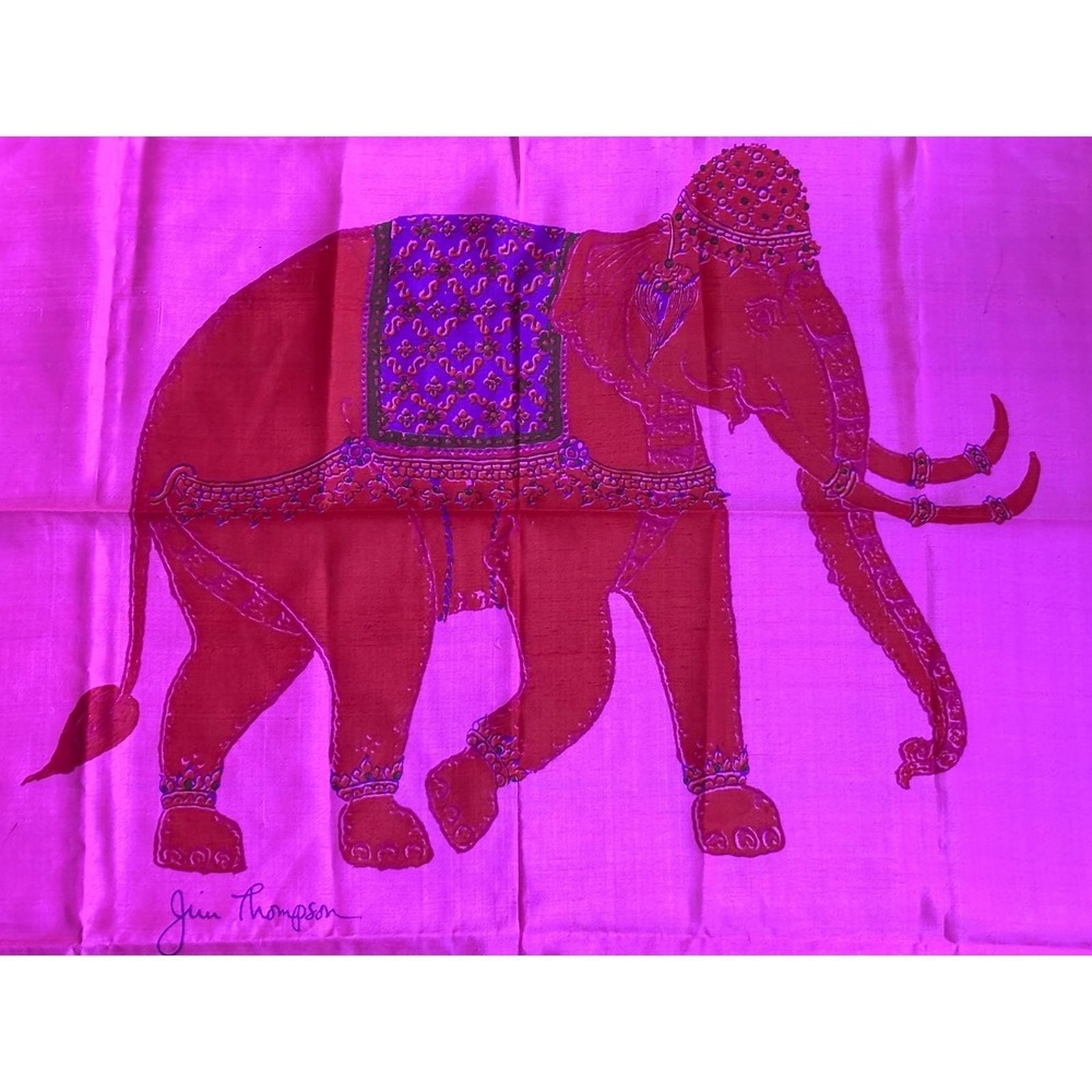 Vintage Jean Thompson Thai Silk Scarf Elephant Design Pink Luxury Accessory